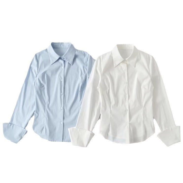 Women's French Preppy Style Solid Color Casual Long Sleeves Shirt