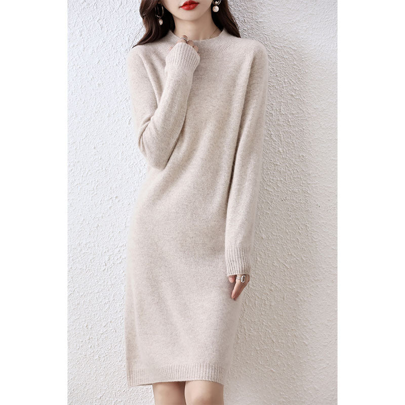 Autumn And Winter Half-high Collar Integrated Molding Woolen Dress