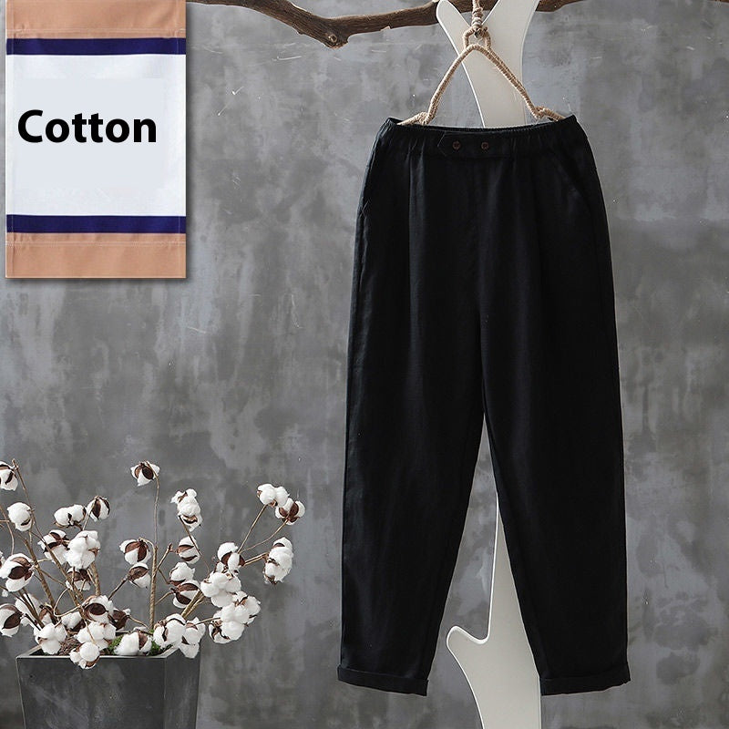 Cotton Harem Pants Loose Casual Pants Plus Size SlimmingCotton Linen Versatile Cropped Tappered Pants