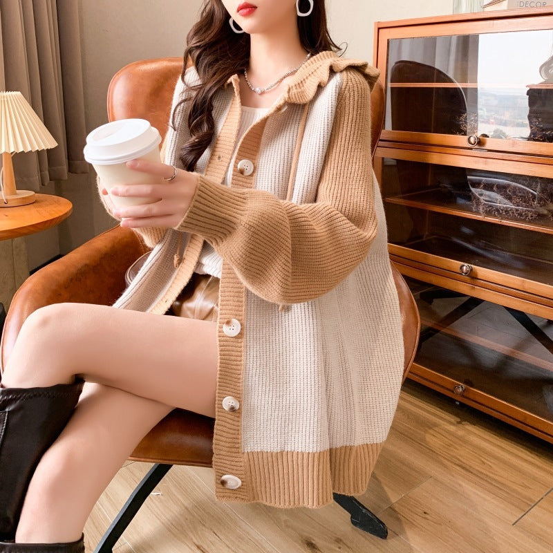 Western Style Wooden Ear Hooded Cardigan Sweater