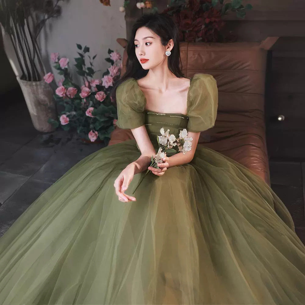 Women's Mori Style Evening Wear Fairy Temperamental Green Slim Fit