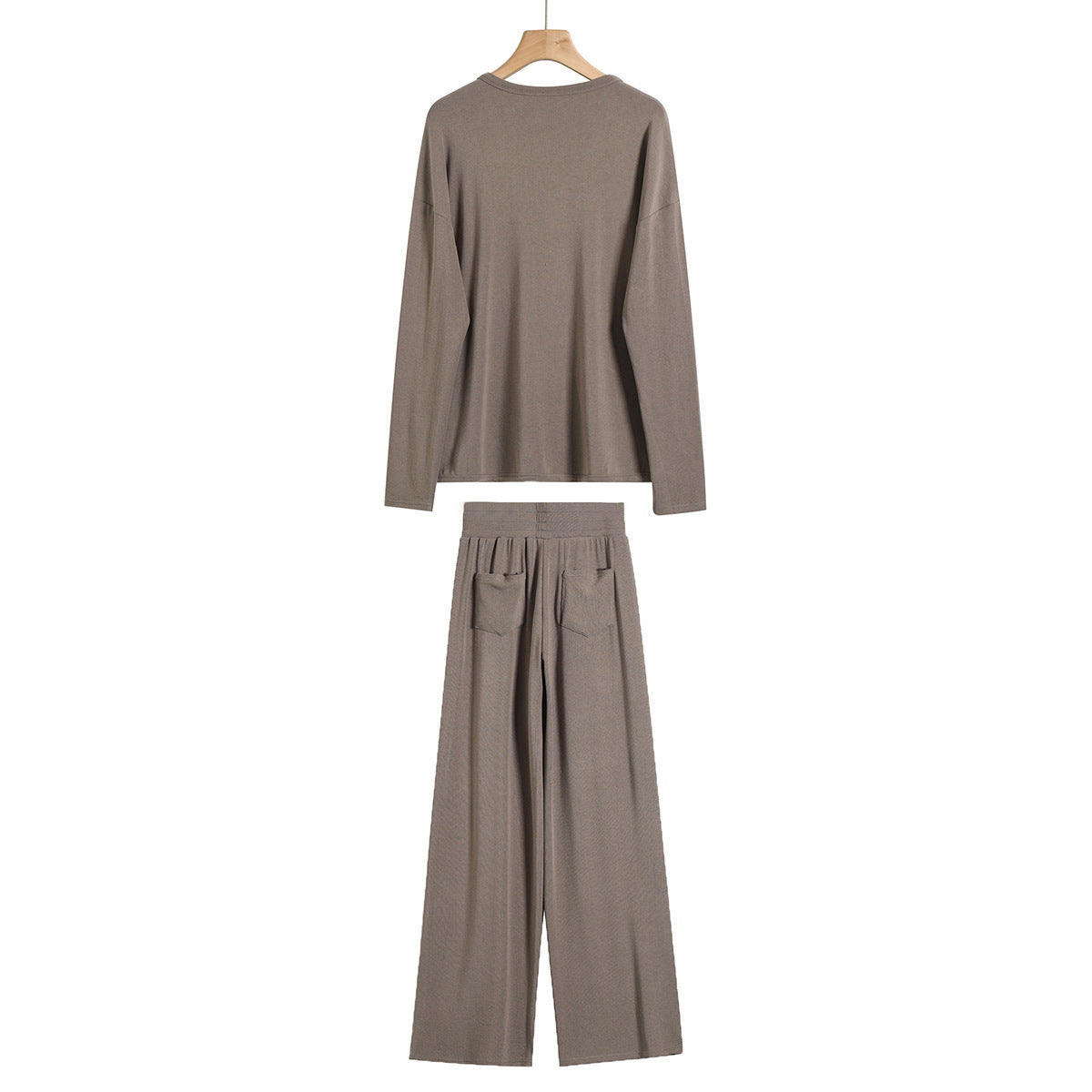 Women's Solid Color Long Sleeve T-shirt Straight-leg Pants Suit