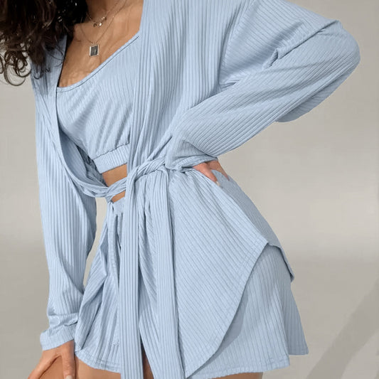 Women's Three-piece Thin Long Sleeve Nightgown Sling