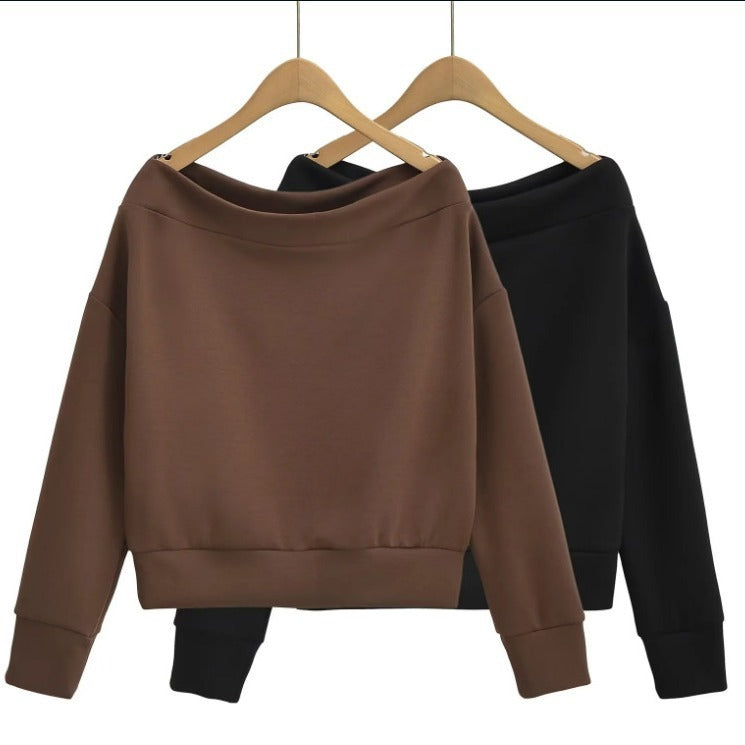 Women's French Off-shoulder Shoulder-baring Pullover Long Sleeve Sweater