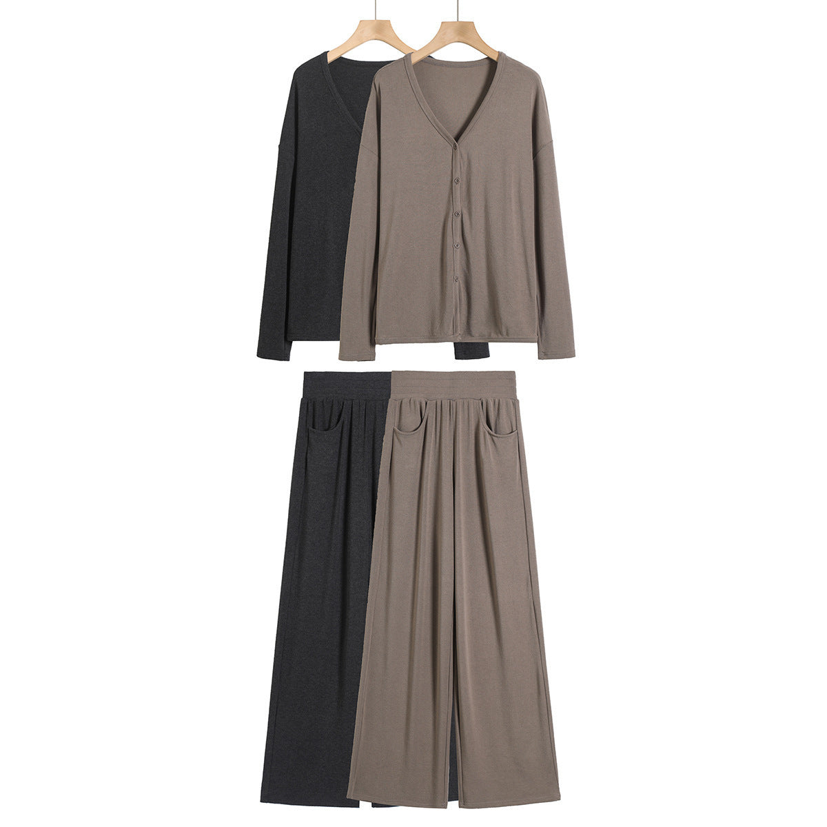 Women's Solid Color Long Sleeve T-shirt Straight-leg Pants Suit