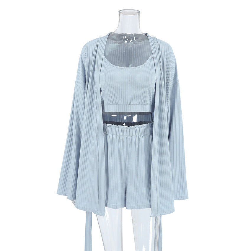 Women's Three-piece Thin Long Sleeve Nightgown Sling