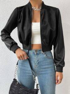 Solid Zip Up Crop Bomber Jacket November 21st, 2024 https://fusionwear.net fusionwear