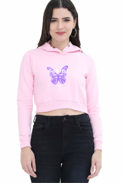 Butterfly Design Female Crop Hoodies