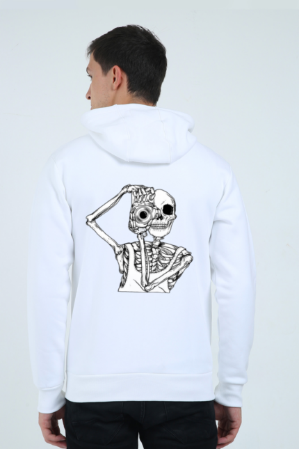 Skeleton Click White Unisex Heavyweight Zip Hoodie