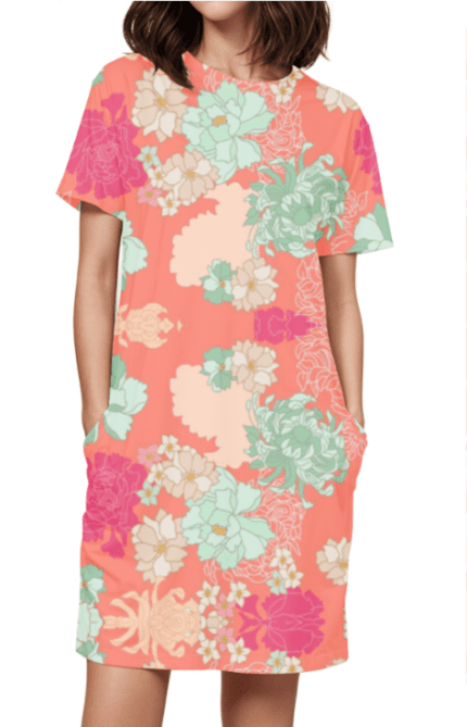 Female AOP T-Shirt Dress with Flowers Design | Elegant & Comfortable All-Over Print Dress