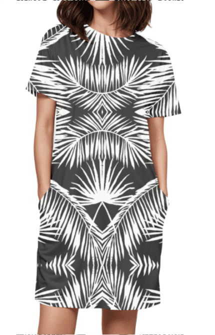 Female AOP T-Shirt Dress with Black & White Tree Stripe Design | Stylish & Comfortable All-Over Print Dress