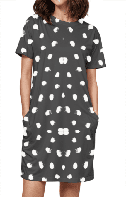 Female AOP T-Shirt Dress with Black & White Dots | Elegant & Trendy All-Over Print Dress