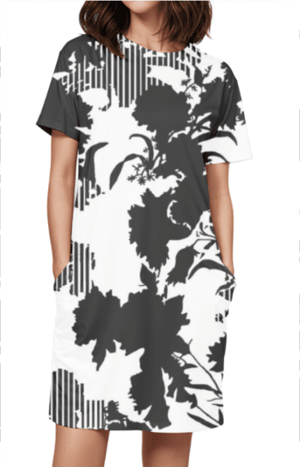 Female AOP T-Shirt Dress with Black & Nature Designs | Stylish & Elegant All-Over Print Dress