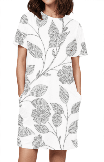 Female AOP T-Shirt Dress with Leaf Dot Art Design Print | Stylish & Artistic All-Over Print Dress