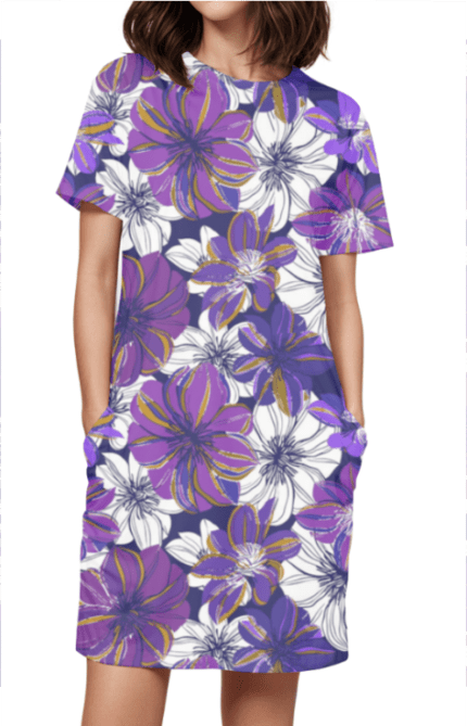 Female AOP T-Shirt Dress with Flowers Art Design Print | Vibrant & Floral-Inspired Fashion