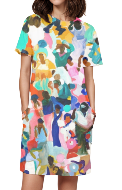 Female AOP T-Shirt Dress with Modern Human Paint Art Design Print | Contemporary & Artistic Fashion