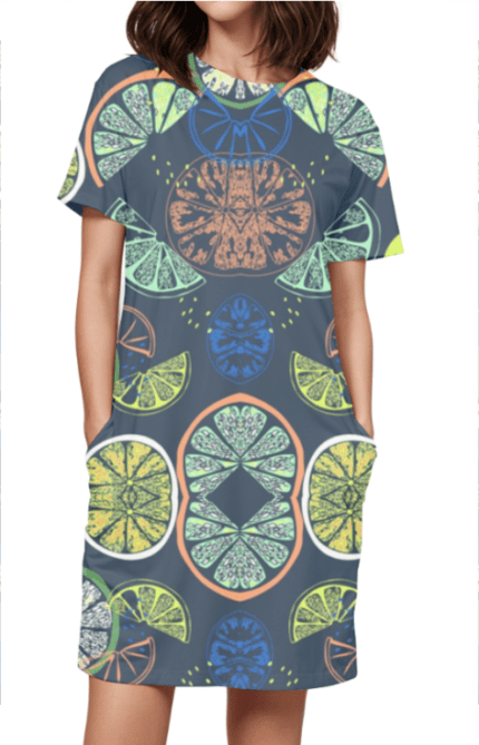 Female AOP T-Shirt Dress with Neon Orange Print | Bold & Vibrant Fashion Statement