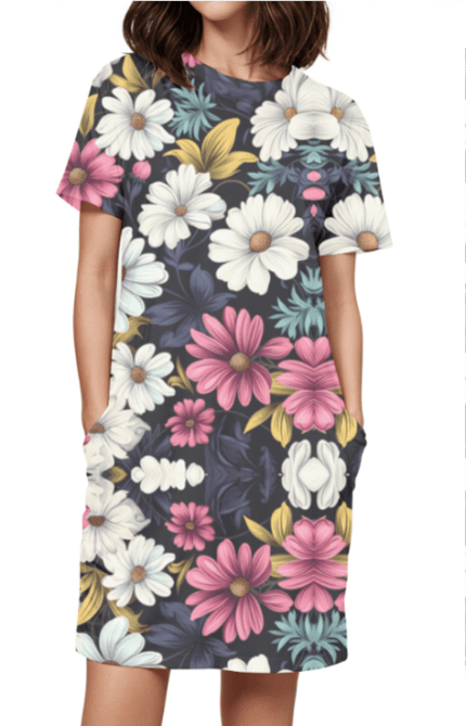 Female AOP T-Shirt Dress with Beautiful Flowers Design Print | Vibrant & Comfortable All-Over Print Dress