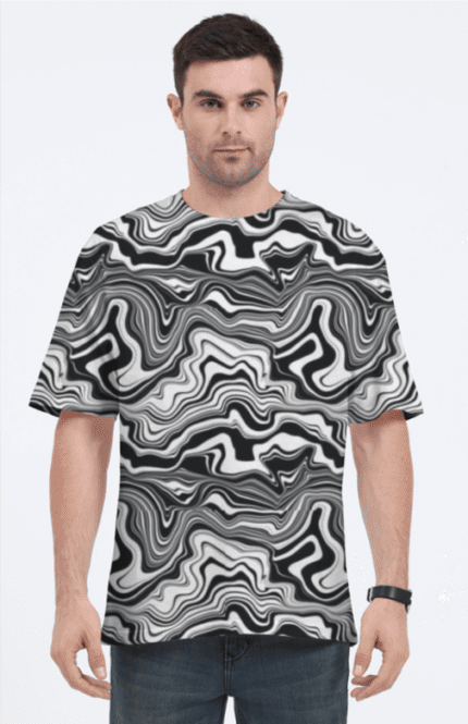 Unisex AOP Oversized T-Shirt with Black & White Sand Modern Art Print | Contemporary & Stylish Design