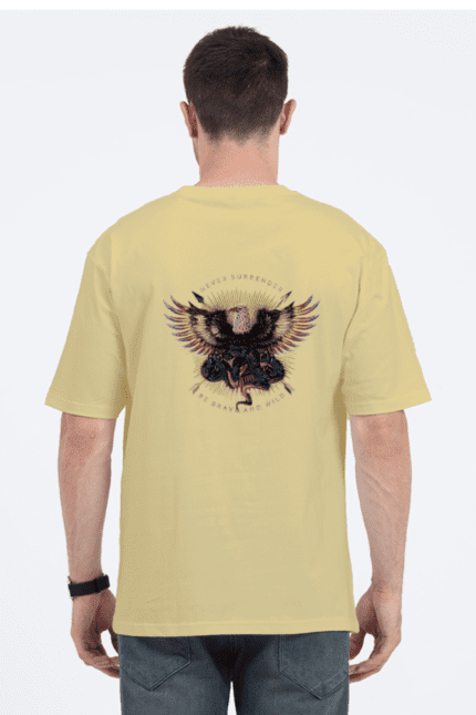 Unisex Oversized Standard T-Shirt “Never Surrender, Be Brave ” with Historic Bird Design Print | Fusionwear