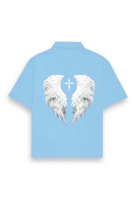 Unisex Oversized Shirt with Angel Wings Puff White Design | Fusionwear