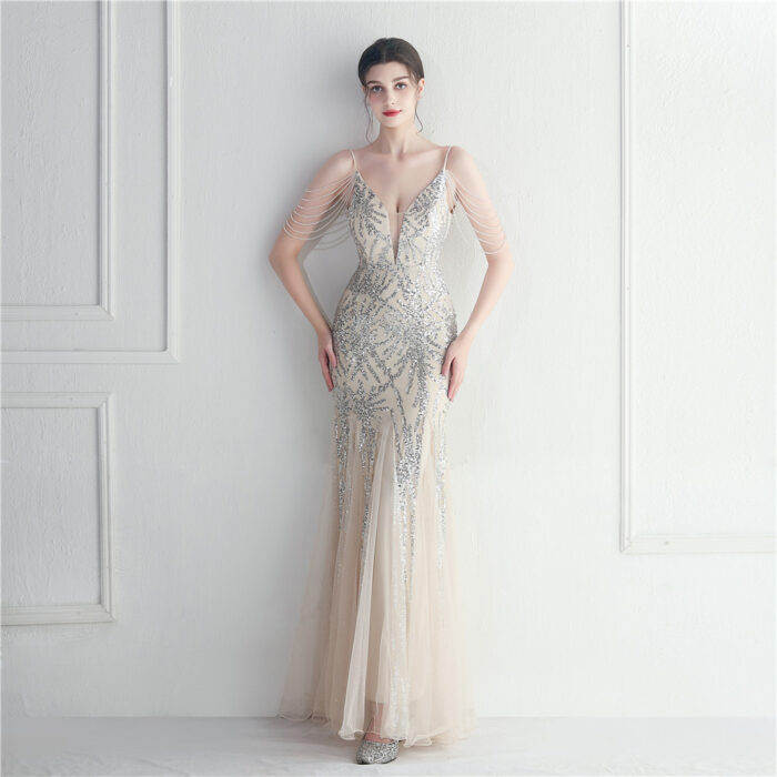 39c33efb 0a7a 4d42 9202 350ab928b425 November 21st, 2024 https://fusionwear.net Mesh Beaded Bridal Wedding Dinner Long Camisole Evening Gown