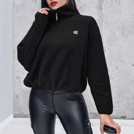 Lamb Fur Stand Collar Casual Long Sleeve Sweatshirt