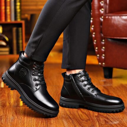 Winter Cotton Shoes Men’s Leather Thickened Wool