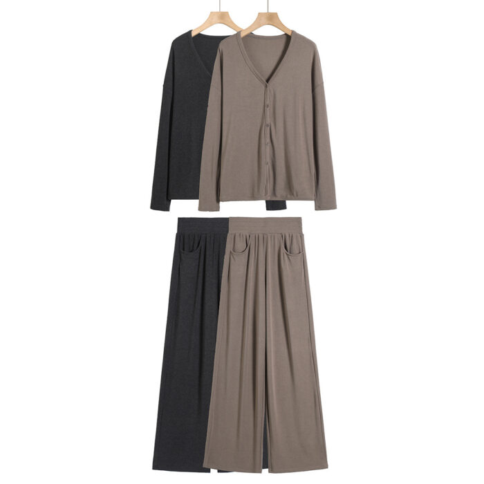 Women’s Solid Color Long Sleeve T-shirt Straight-leg Pants Suit