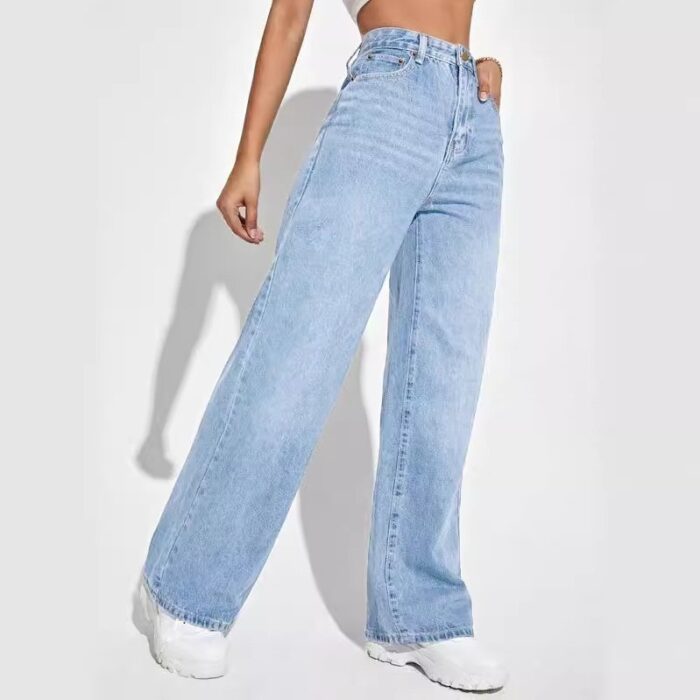 European And American Ladies Jeans High Waist Slim Straight