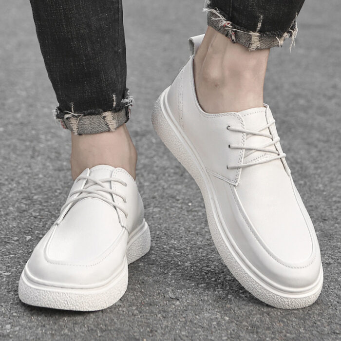 First Layer Cowhide Men’s Casual Pumps Sole Leather Round Head Low-cut White Shoes