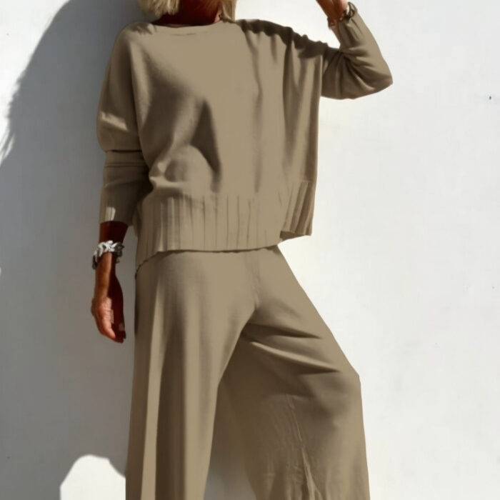 Knitted Wide-leg Pants Suit Sweater Pullover Women’s Casual Trousers Suit